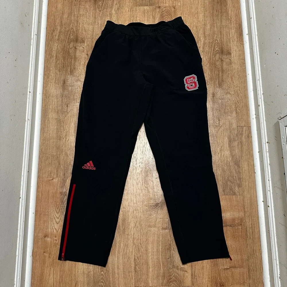Adidas x NC State | Men's Wolfpack Black Red Zipper Pockets Track Pants, Size L